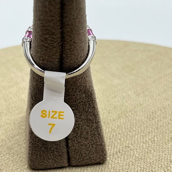 Sterling silver lab created spinel gemstone and CZ band Ring size 7 - Picture 4 of 12